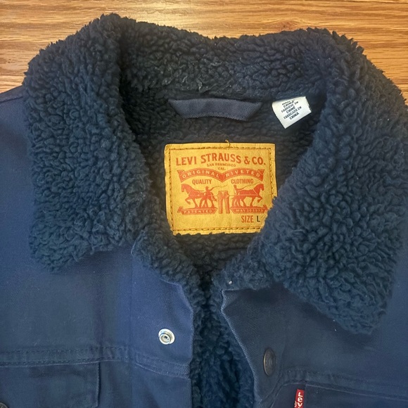 Levi's Men's Sherpa Lined Trucker Jacket Navy Blue Size Large - Picture 3 of 4